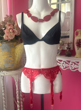 Y2K Agent Provocateur Red and Black Lace Bra Garter Set
