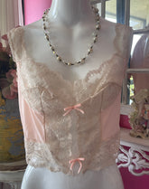 40s Radcliff Pink and Ivory Lace Teddy Crop Top