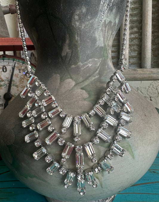 Vintage 1950s Rhinestone Chandelier Necklace
