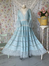60s Mexican Aqua Wedding Pintuck Lace Dress