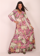 70s Bold Pink Floral 70s Goddess Maxi Dress