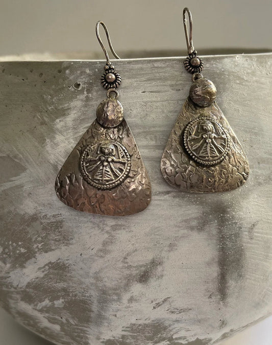 70s Silver Marked Drop Earrings / Silver Goddess Earrings