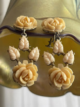 50s Ivory Color Rose Dangle Screw On Earrings
