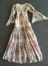 70s Jessica McLintock Style Angel Sleeve Dress