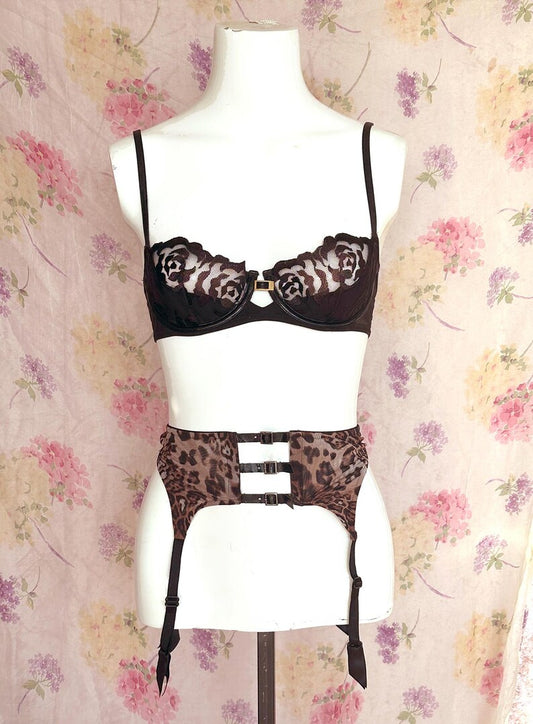 80s Leopard Leather Belted Garter Belt