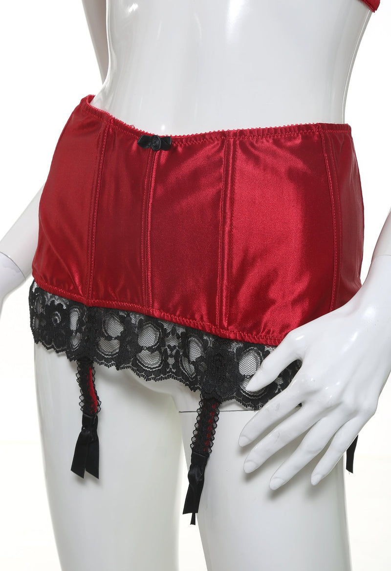1980s Vintage Red And Black Lace Garter Belt