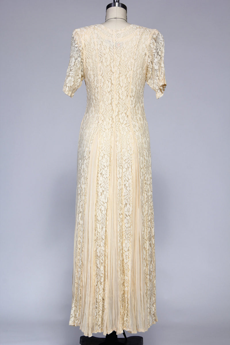 Vtg 70s Boho Lace Wedding Dress