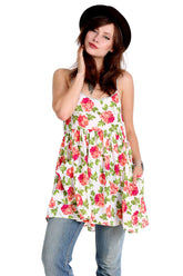Rose Floral Print Rayon Baby Doll Mini Dress S/M/L/XL