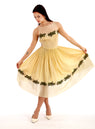 50s Yellow Pleated Embroidered Fit & Flare Dress