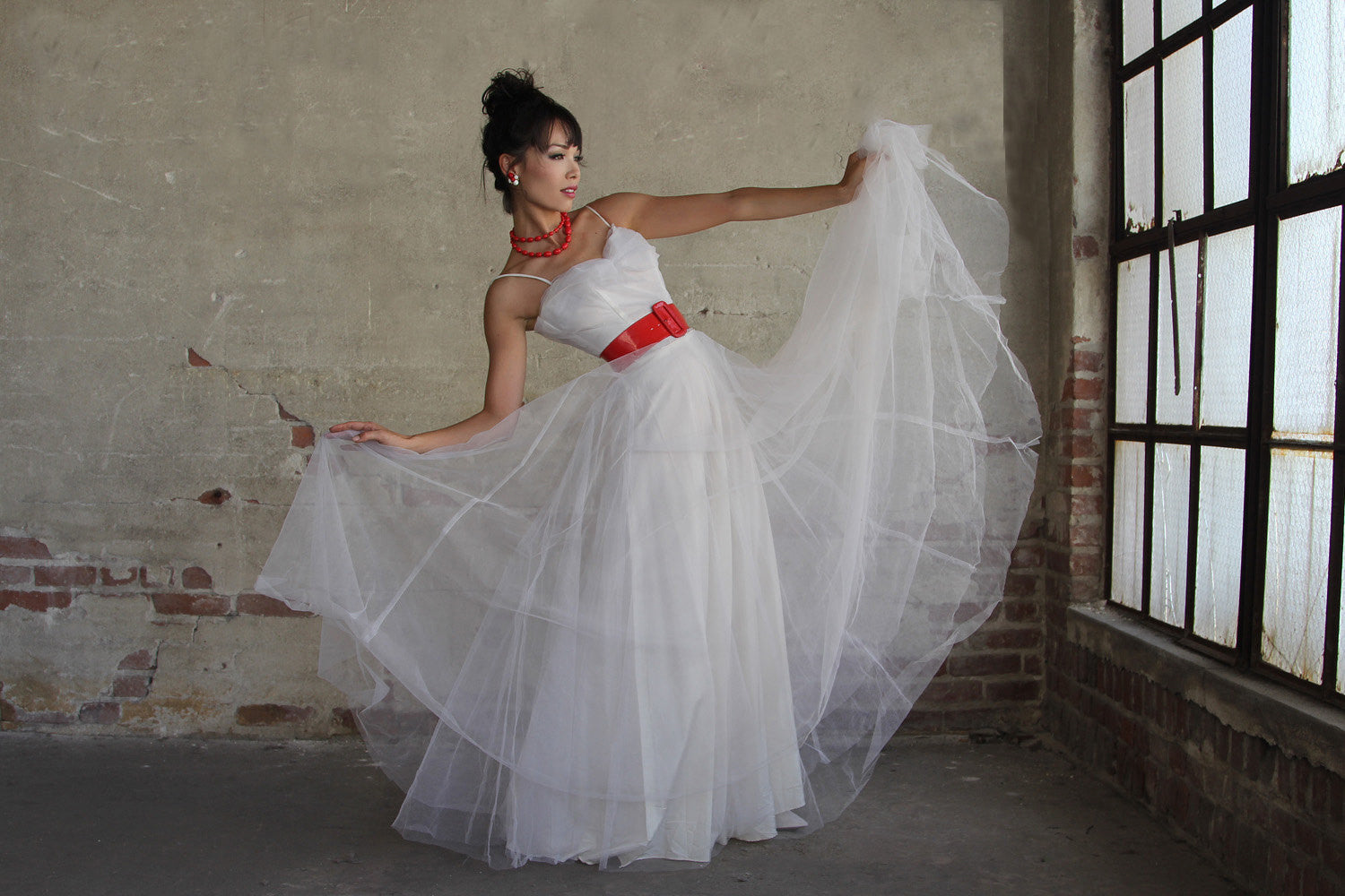 Vtg 50s Emma Domb White Tulle Wedding Dress