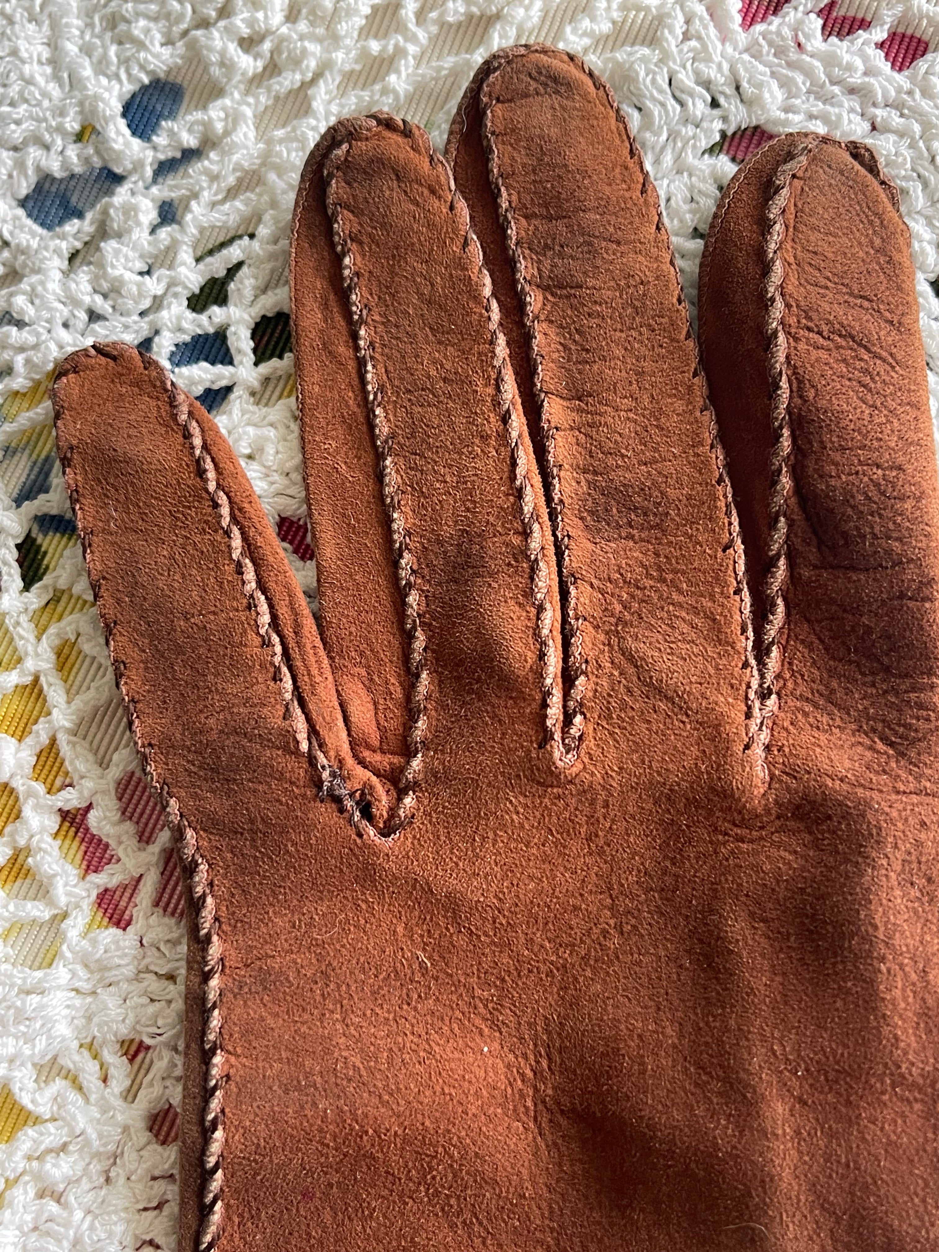 40s Suede Leather Hand Stitched Gloves