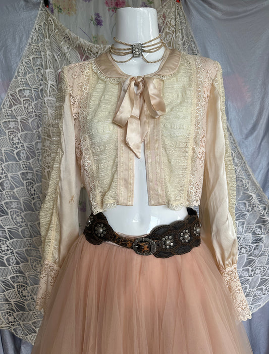 Edwardian Pink and Ivory Hand Made Lace Bed Jacket