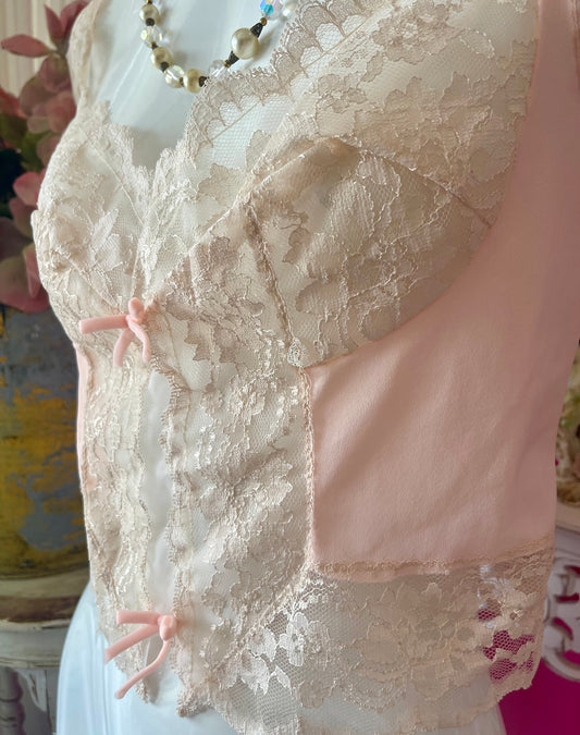 40s Radcliff Pink and Ivory Lace Teddy Crop Top