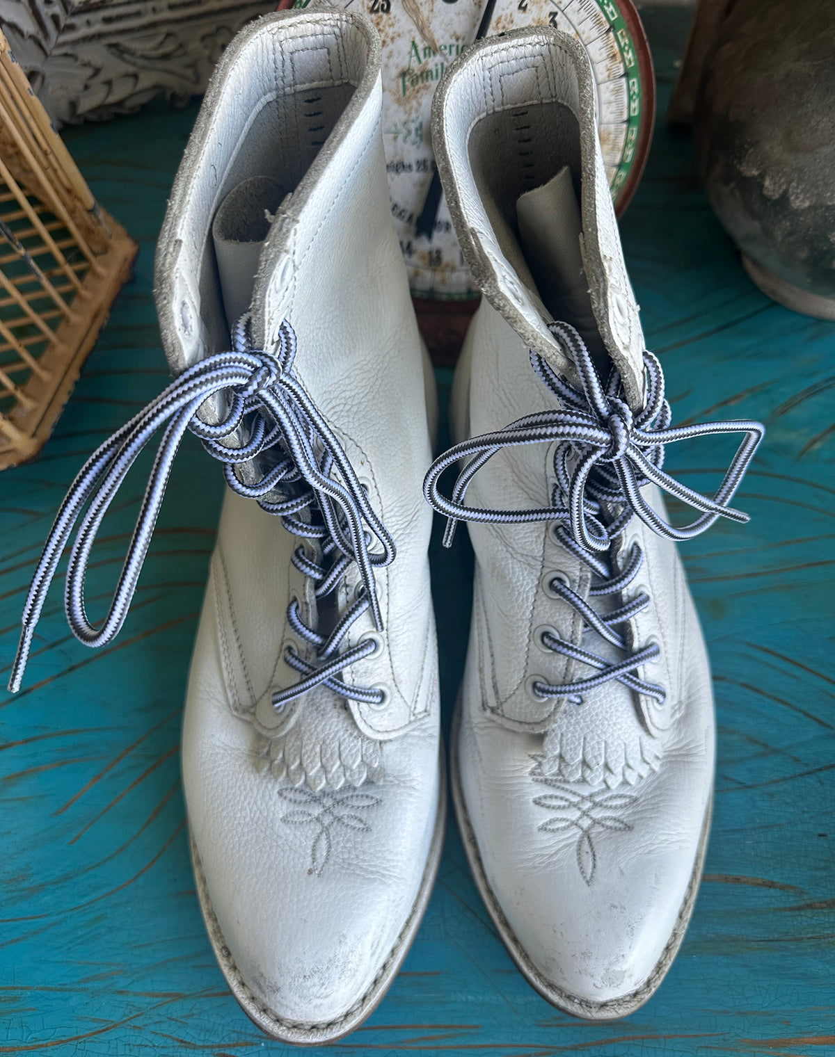 70s Rare White Extra Wide Lace Up KIltie Boots 9F