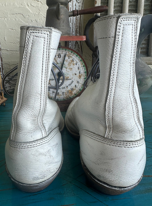70s Rare White Extra Wide Lace Up KIltie Boots 9F