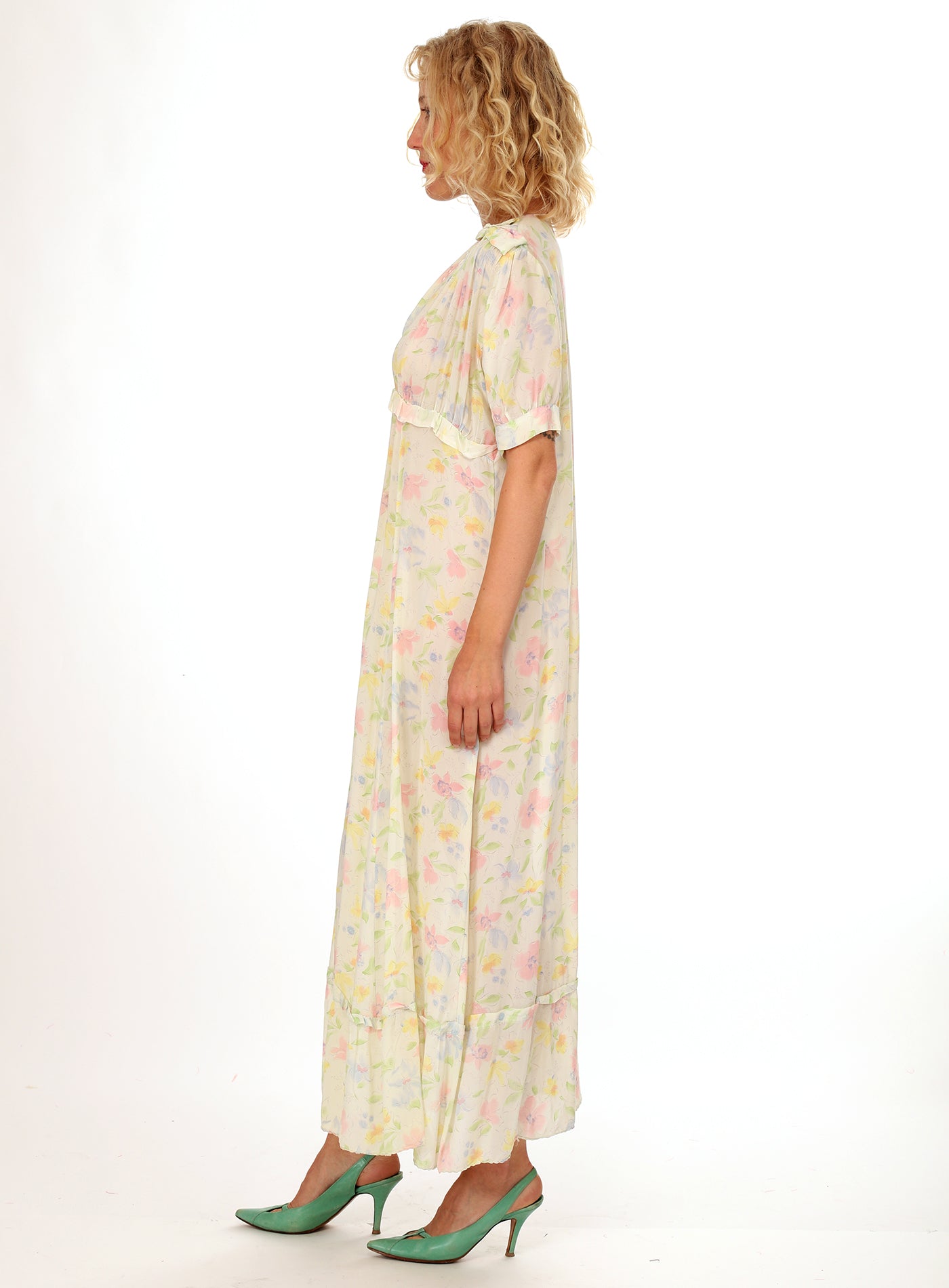 40s Floral Ruffled Slip Dress Maxi
