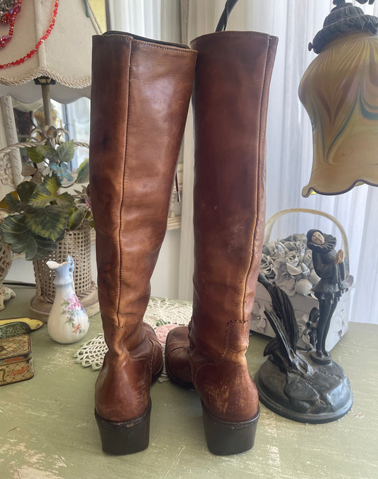 1970s Rare Joan and David Cognac Leather Lace Up Boots