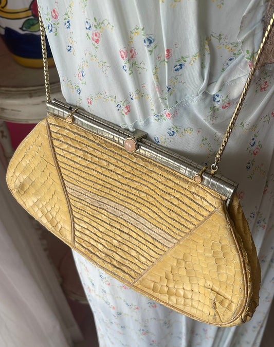 60s Judith Leiber Ivory Snake Skin Gemstones Shoulder Purse