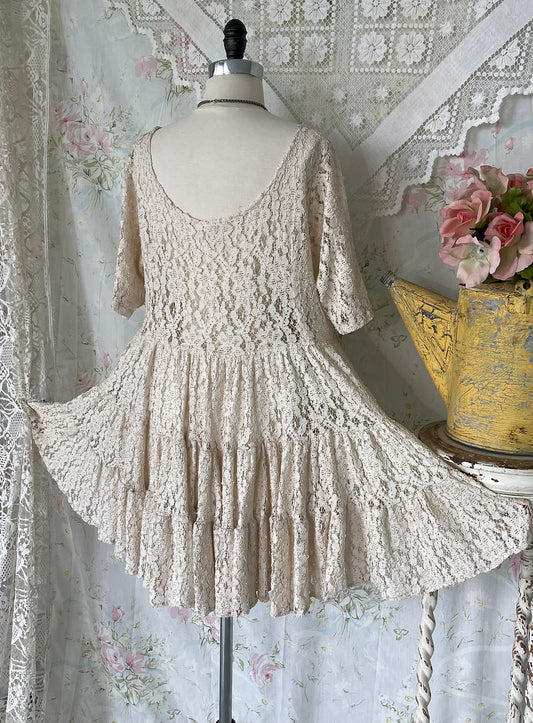 80s Rare Marrika Nakk Lace Ruffle Baby Doll Dress