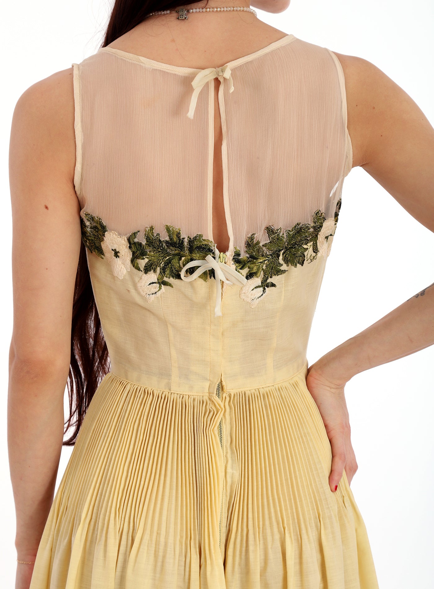 50s Yellow Pleated Embroidered Fit & Flare Dress WhatWouldSusieWear 50s Yellow Pleated Embroidered Fit & Flare Dress WhatWouldSusieWear