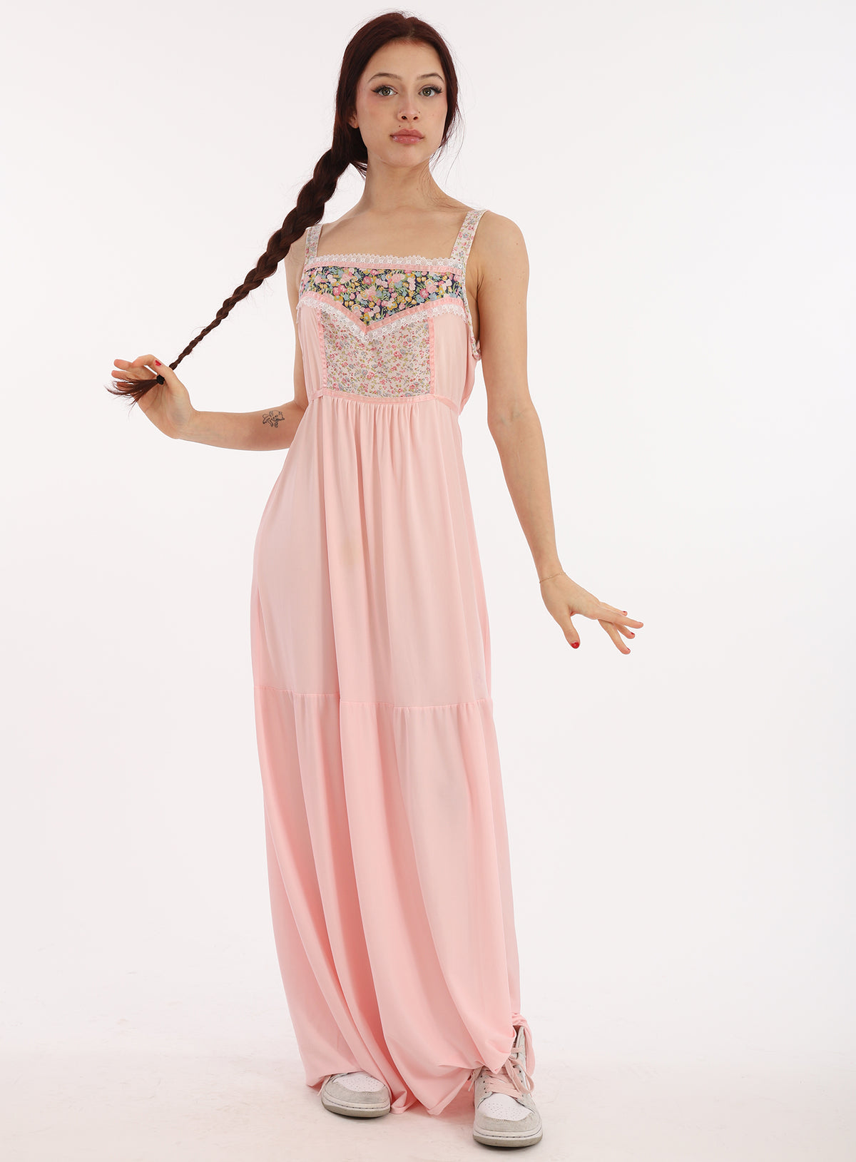 70s Baby Pink Jesica McClintock Style Ditsy Floral Slip Dress