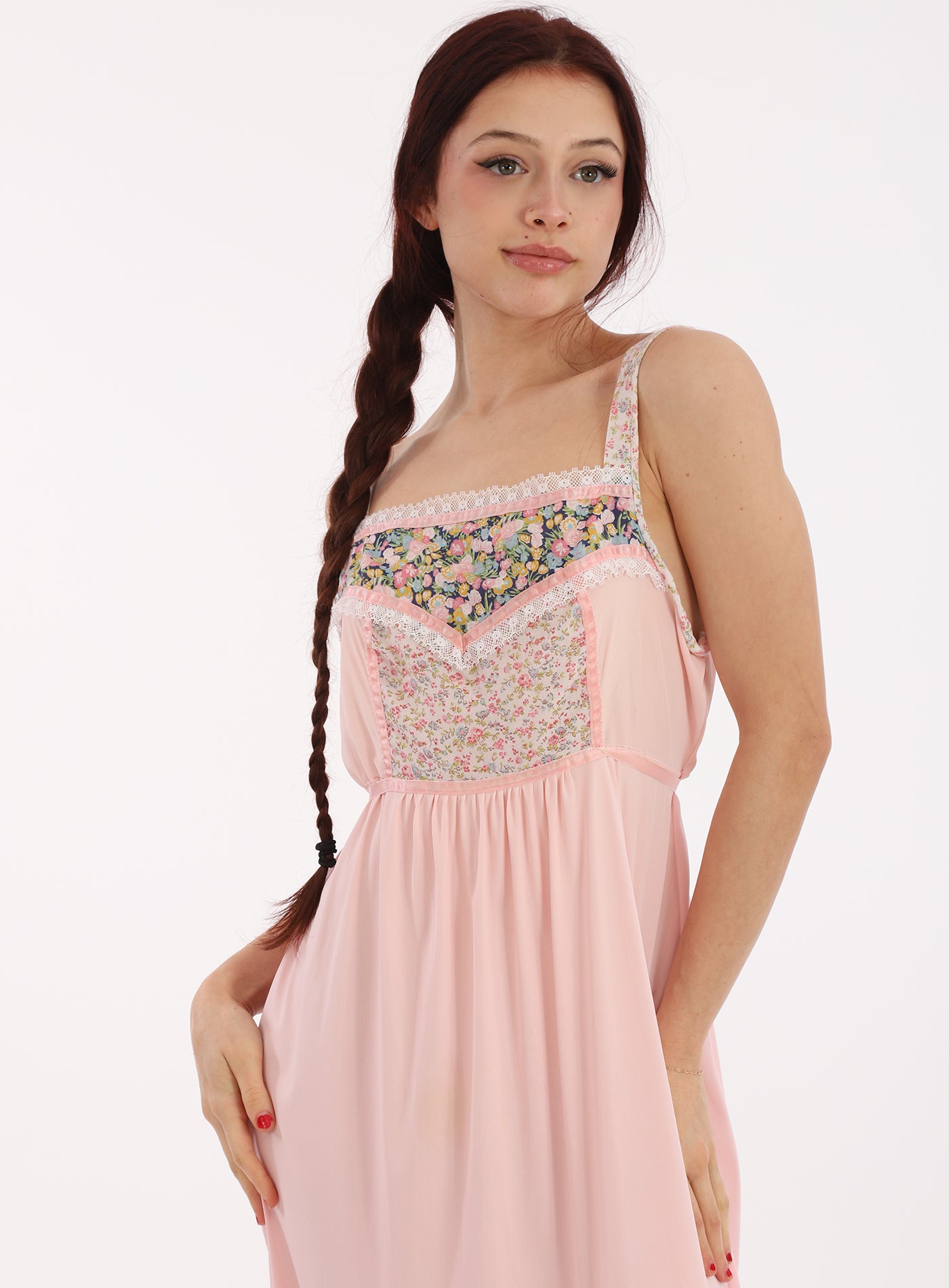 70s Baby Pink Jesica McClintock Style Ditsy Floral Slip Dress