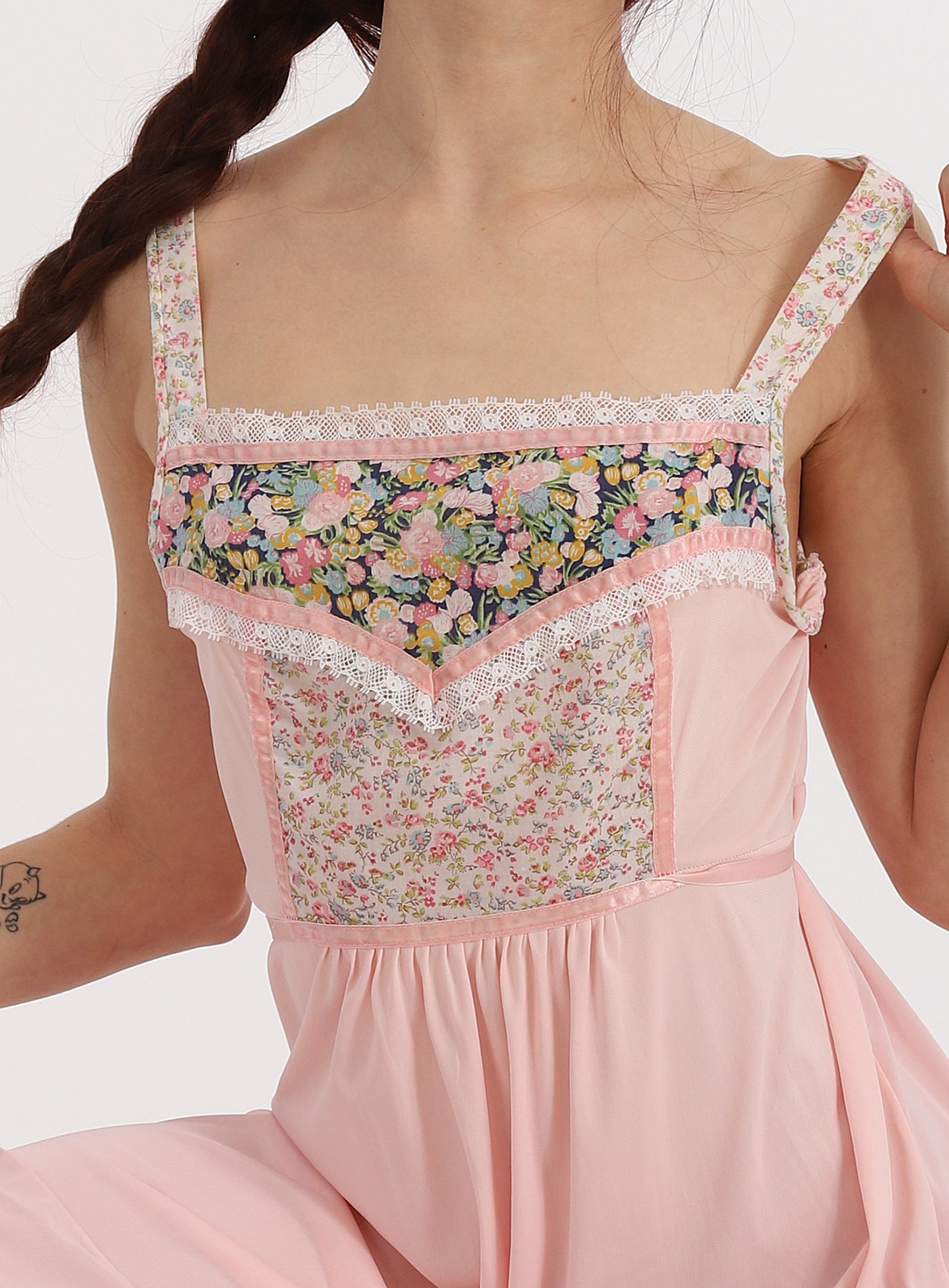 70s Baby Pink Jesica McClintock Style Ditsy Floral Slip Dress