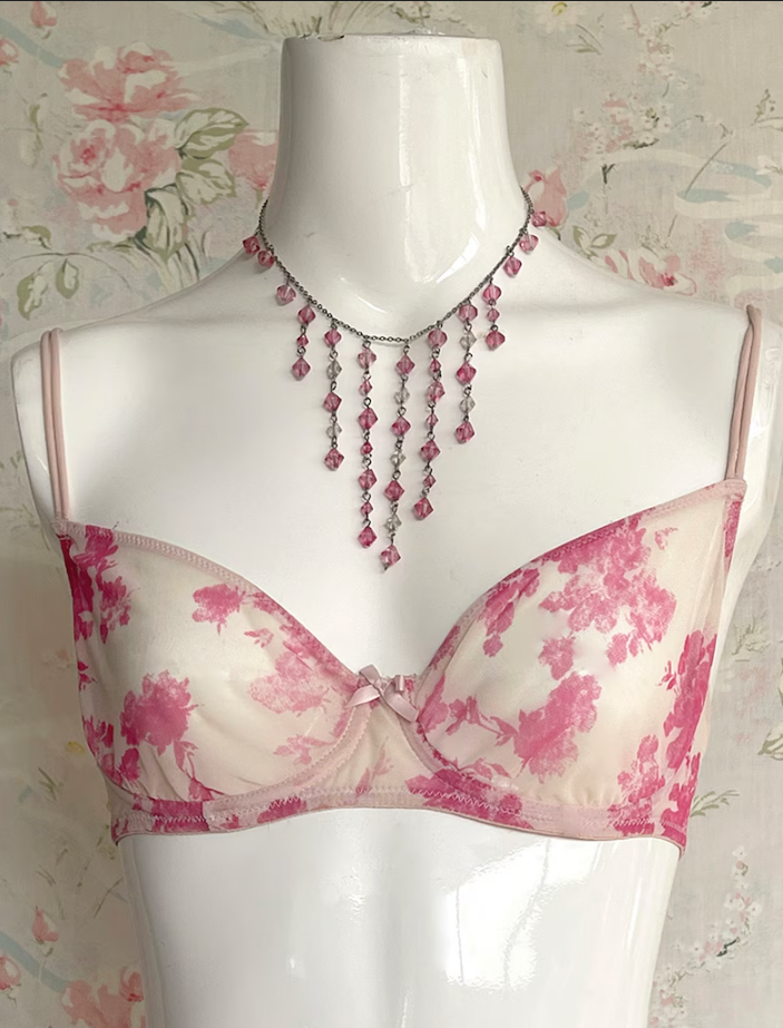 80s Fuchsia Victoria's Secret Floral Bra 34B. Underwire