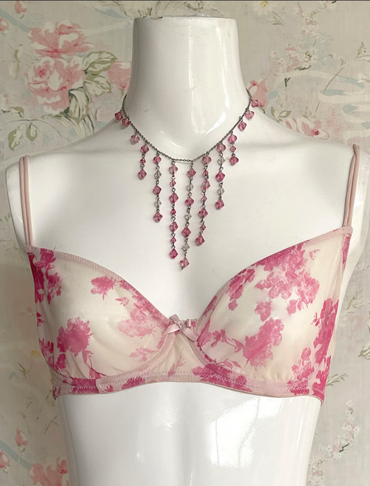 80s Fuchsia Victoria's Secret Floral Bra 34B. Underwire