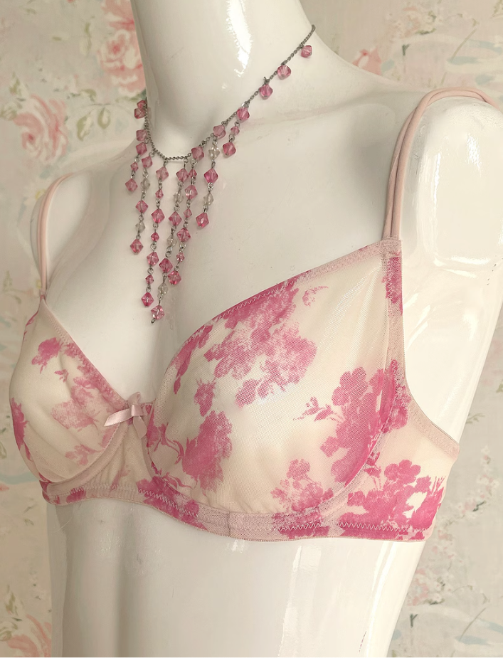 80s Fuchsia Victoria's Secret Floral Bra 34B. Underwire