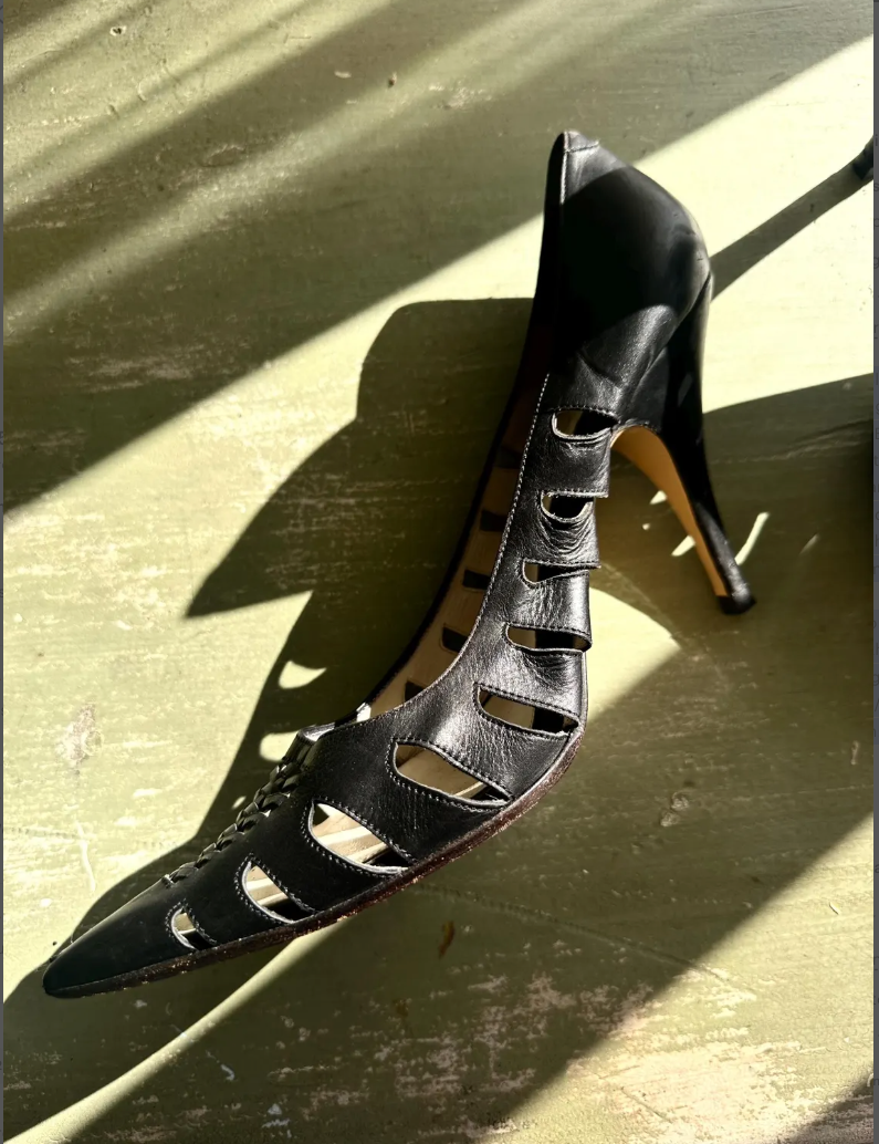 90s Black Ernesto Esposito Cut Leather High Heel Pumps Size 38 Us 8