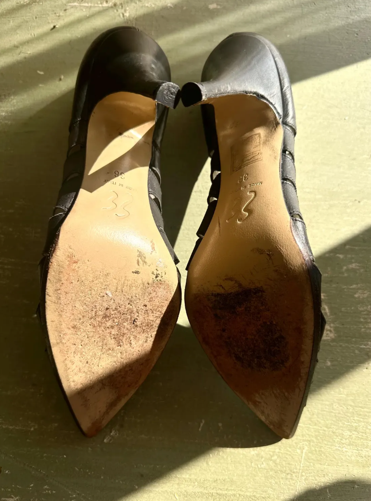 90s Black Ernesto Esposito Cut Leather High Heel Pumps Size 38 Us 8