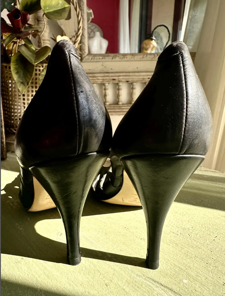 90s Black Ernesto Esposito Cut Leather High Heel Pumps Size 38 Us 8
