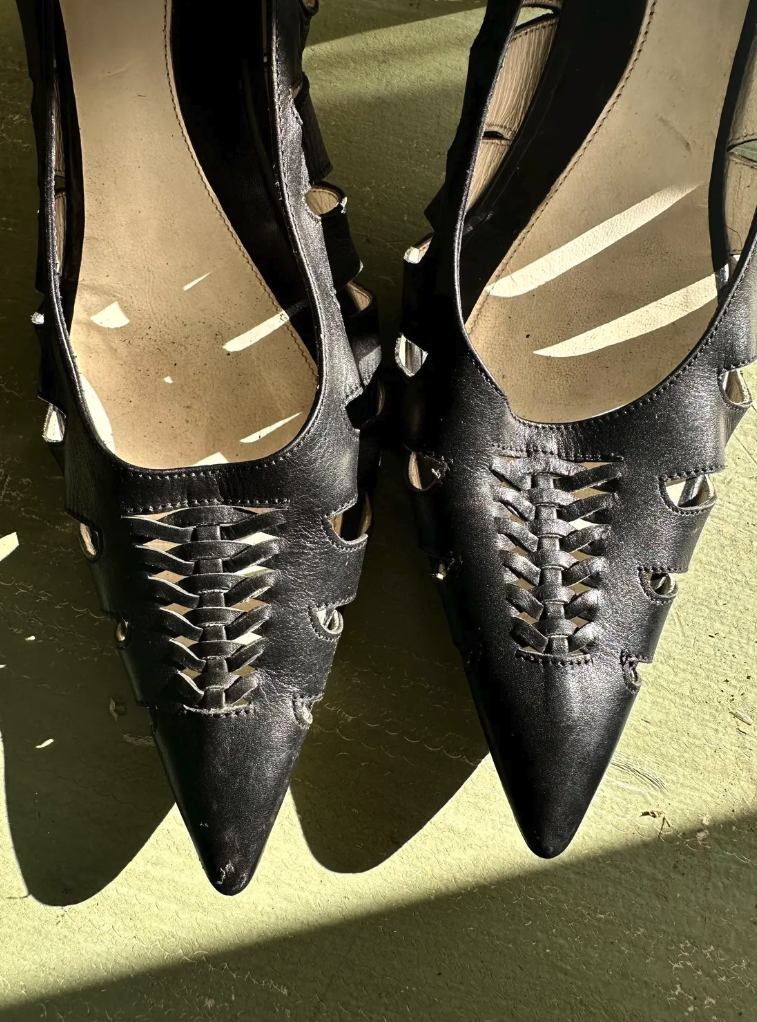 90s Black Ernesto Esposito Cut Leather High Heel Pumps Size 38 Us 8