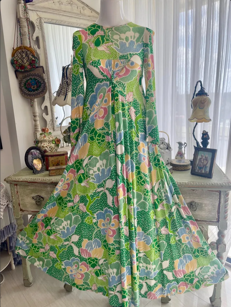Vintage 70s Diane Von Furstenberg Maxi Dress: Floral Mod Print