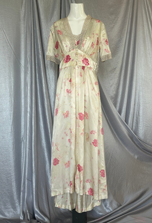 40s Satin And Eyelet Peignoir Duster Robe and Slip Dress