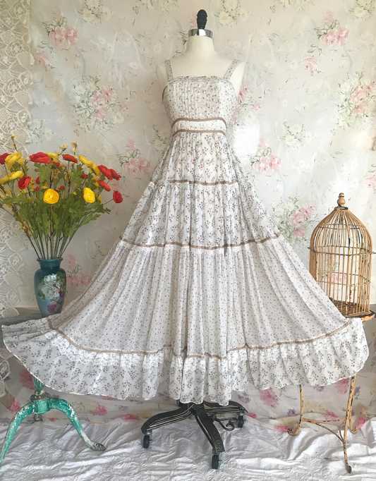 70s Gunne Sax Jessica McClintock Floral Prairie Full Sweep Dress