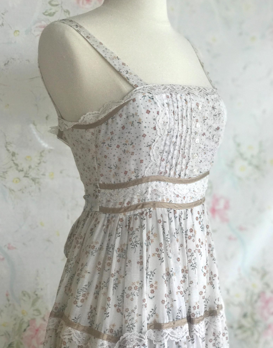 70s Gunne Sax Jessica McClintock Floral Prairie Full Sweep Dress