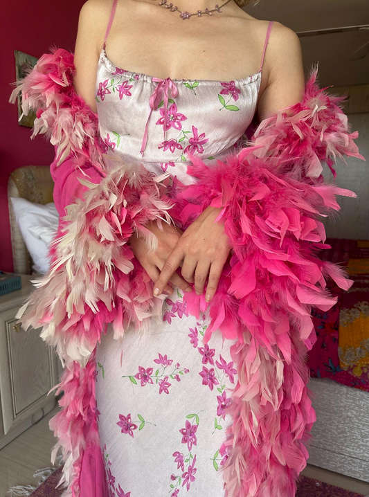 60s Fuchsia Feather Boa Duster