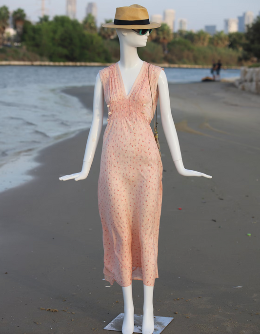 40s Peach Floral Silk Slip Dress