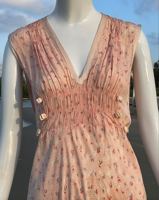 40s Peach Floral Silk Slip Dress