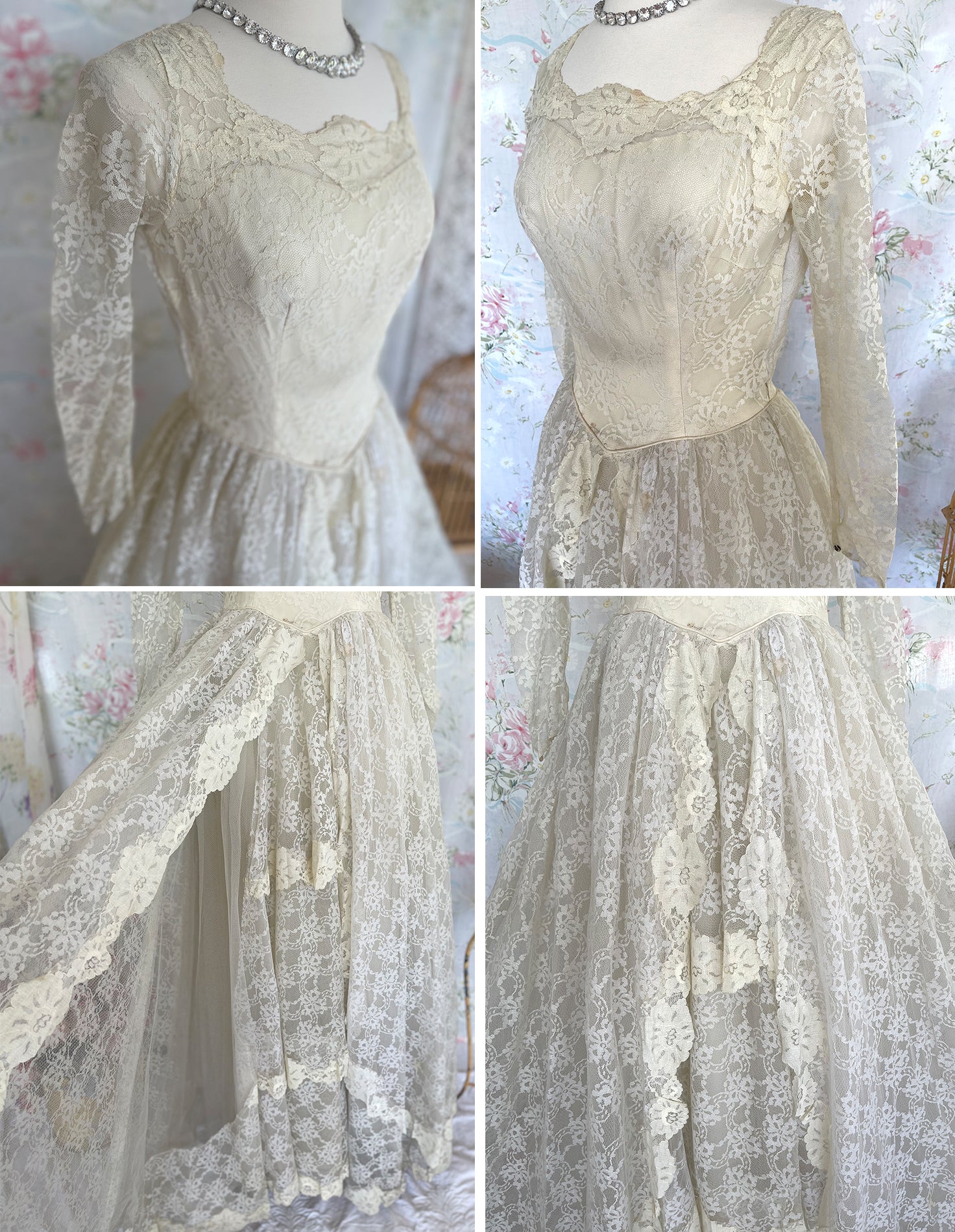 50s Ivory Lace Wedding Dress