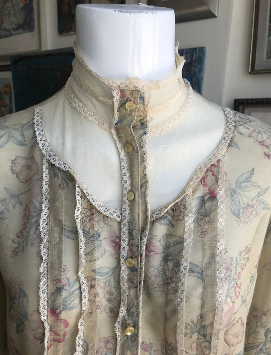 70s Sheer Jessica McLintock Like High Lace Collar Blouse
