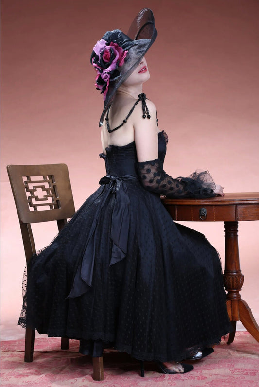 Vintage Gunne Sax Black Lace Strapless Dress