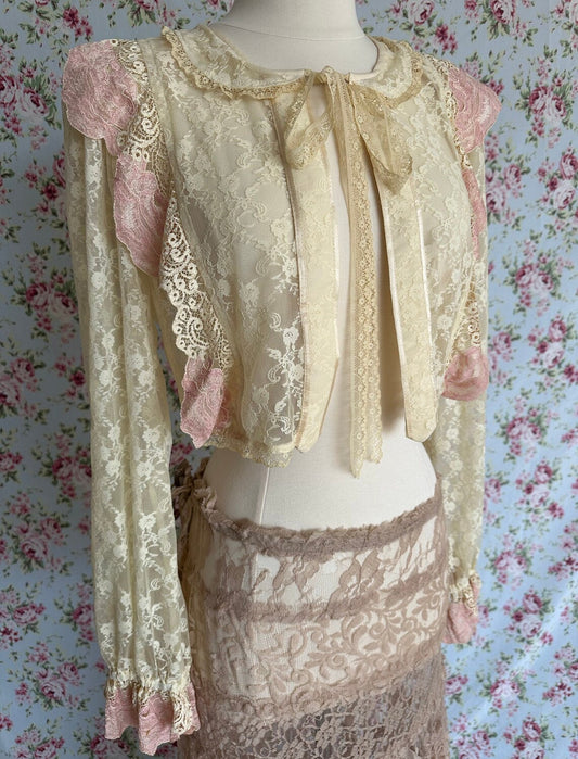 Edwardian Style Hand Made Lace Tie Back Bed Jacket