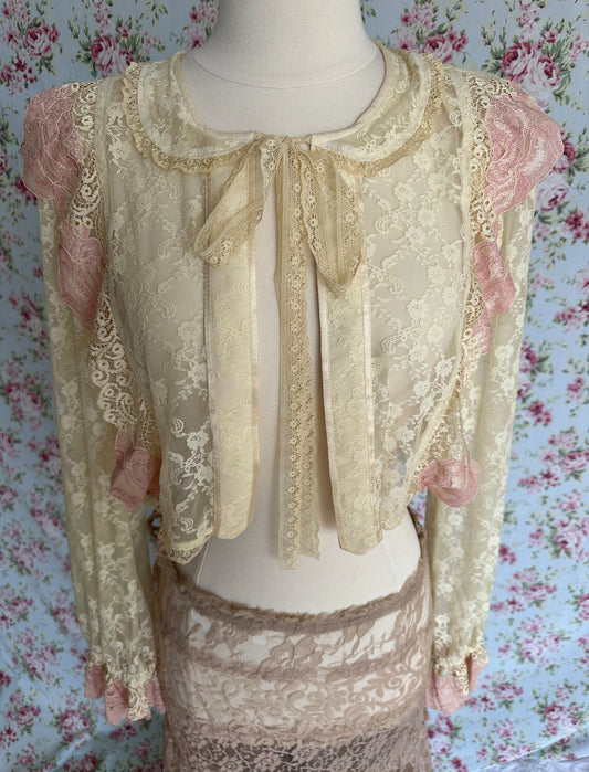 Edwardian Style Hand Made Lace Tie Back Bed Jacket