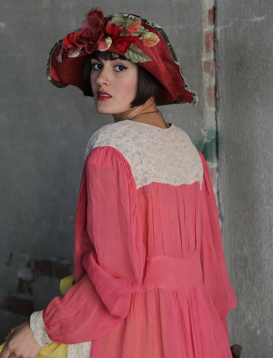 40s Pink Silk Lace Robe Duster