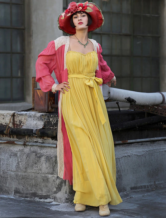 40s Pink Silk Lace Robe Duster