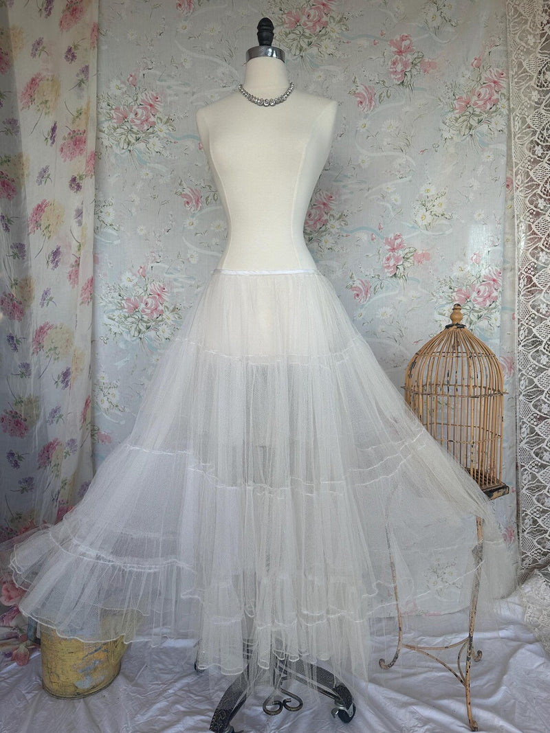 Vintage Edwardian White Tulle Petticoat Maxi Length