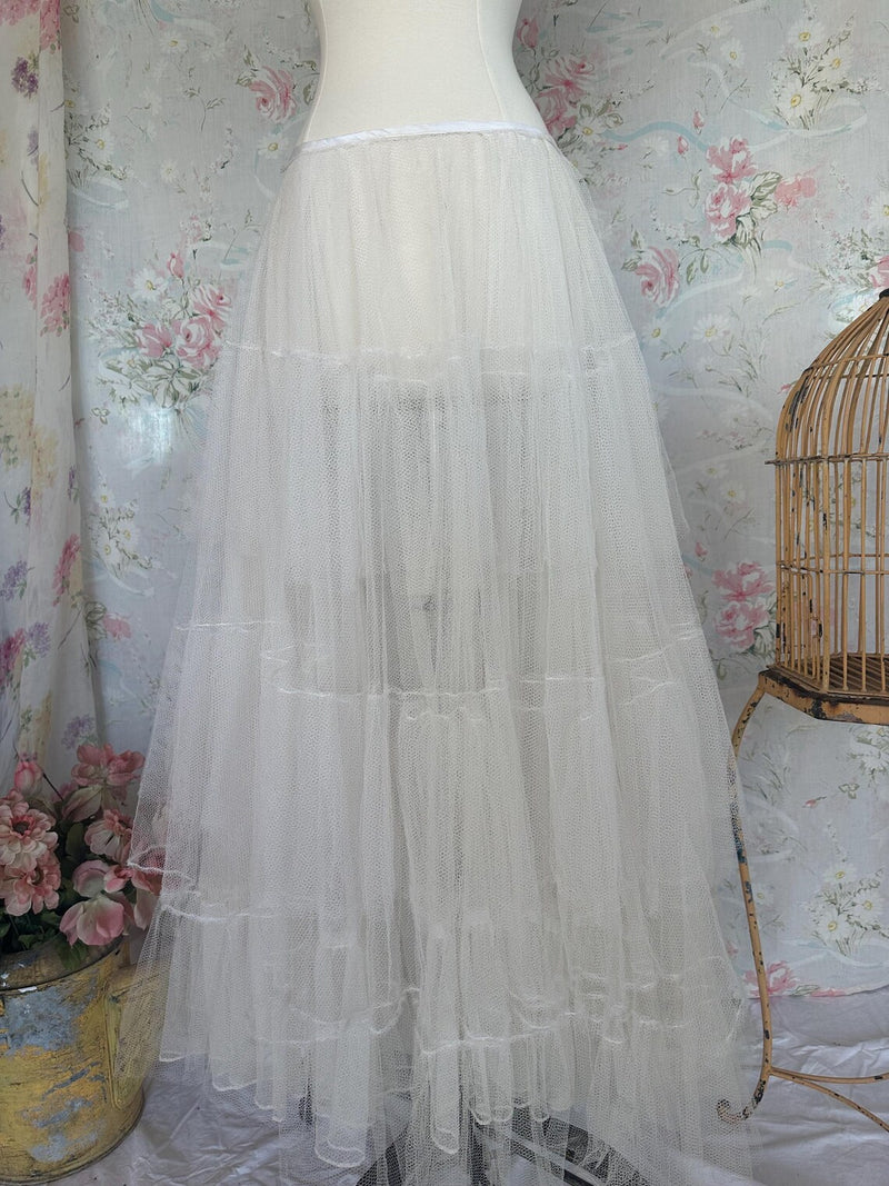 Vintage Edwardian White Tulle Petticoat Maxi Length